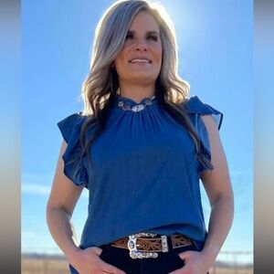 Sterling Kreek Dark Wash Denim Babydoll Blouse